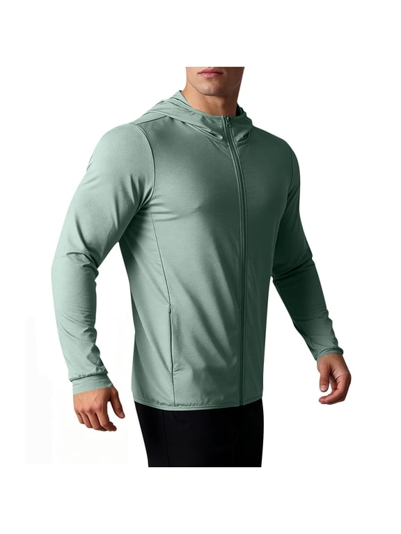 Men's UPF 50+ UV Sun Protection Hoodie Jacket Lightweight Full Zip Fishing Shirts for Hiking Running Workout Green,S