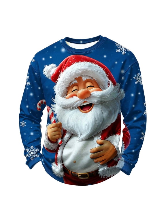 Men's Ugly Christmas Sweater 3D Big Face Happy Santa Smile Cloud Snowflake Tiny Gift Print Top Multicolor,M