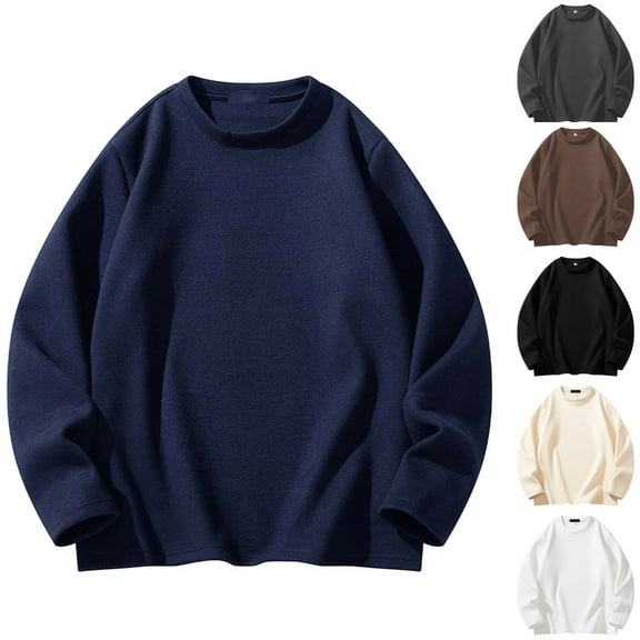 hlysgo Men's Warm Fleece Long Sleeve Shirts Big and Tall Solid Color Pullover Shirt Fall Winter Casual Sweatshirts Trendy Going Out Clothes Black XXXXL