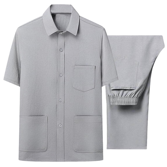 Jessboyy Mens 2 Piece Button Down Shirts and Pants Sets Casual Going Out Spring Outfits Solid Color Travel Vacation Set Trendy Clothing Set Gray,L
