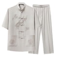 thumbnail image 1 of Jessboyy Mens 2 Piece Outfits Trendy Tang Suits for Men Casual Short Sleeve Frog Button Shirts and Pants Set Spring Summer Tai Chi Outfit Beige,S, 1 of 3