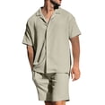 thumbnail image 1 of Jessboyy Mens 2 Piece Summer Outfits Casual Button Down Short Sleeve Shirts and Shorts Sets Summer Hawaiian Vacation Outfits for Men Green,S, 1 of 7