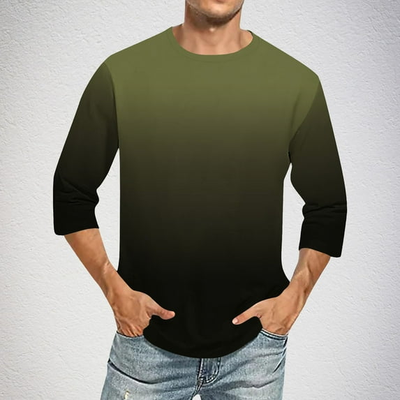 hlysgo Mens 3/4 Sleeve Baseball Shirts Casual Gradient Graphic Tees Big and Tall Crewneck Spring Summer Beach Tshirt Going Out Tops Army Green L