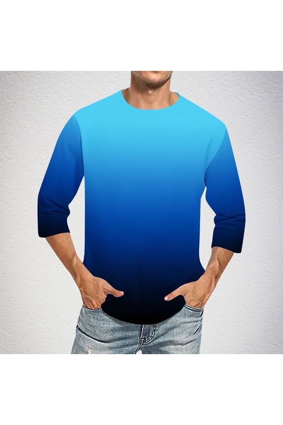 Mens 3/4 Sleeve Baseball Shirts Casual Gradient Graphic Tees Big and Tall Crewneck Spring Summer Beach Tshirt Going Out Tops Sky Blue XXXL