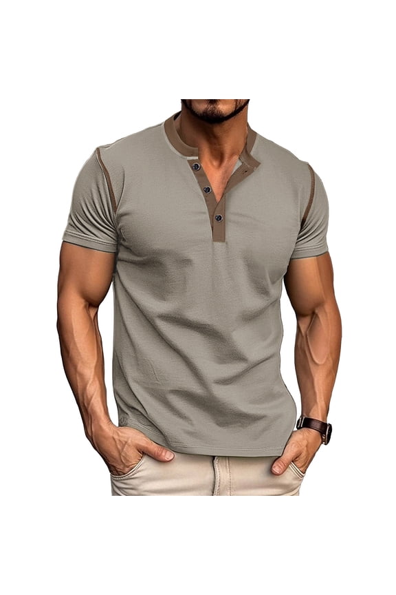 Mens 3 Button Shirts Short Sleeve no Collar Henley Shirts for Men Casual Summer Daily T-shirts Trendy Going Out Tops Vacation Beach Tees Gray XXL
