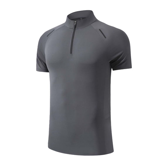 hlysgo Mens Athletic Short Sleeve Shirts Active Fit Cycling Shirt Casual Solid Color Zip Mock Neck Quick Dry Tshirt Fitness Workout Running Tops Dark Gray XXXL
