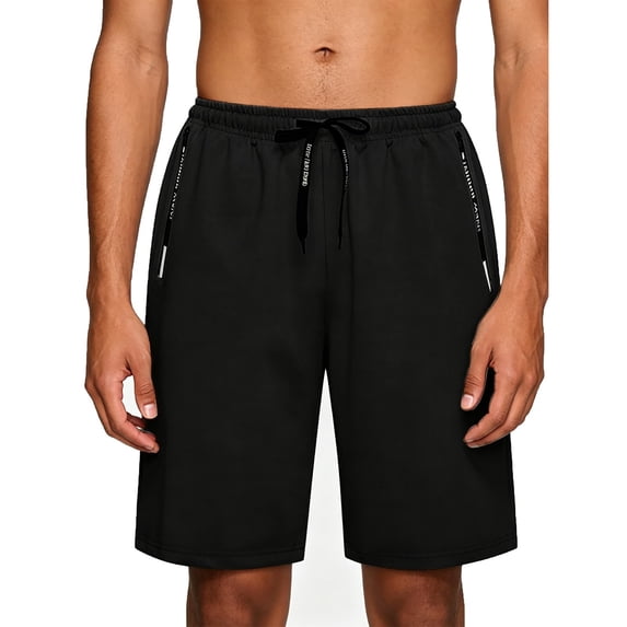 hlysgo Mens Athletic Shorts with Zipper Pockets Quick Dry Elastic Waist Short Workout Gym Drawstring Running Shorts Black,M