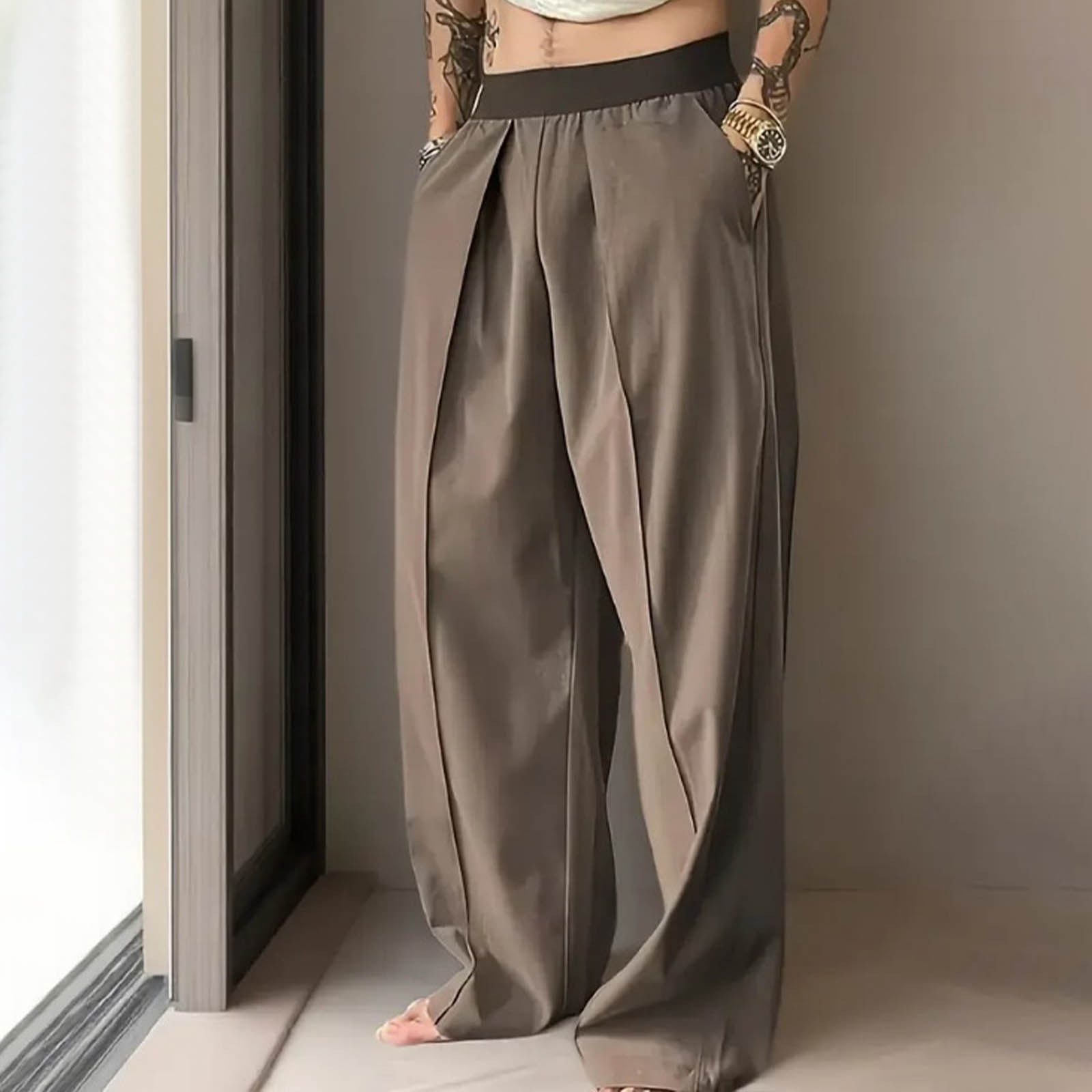 hlysgo Mens Baggy Dress Pants Business Casual Pleated Dress Slacks with ...