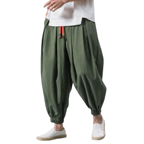 hlysgo Mens Baggy Loose Pants Parachute Big and Tall Wide Leg Pant Y2K Streetwear Hip Trousers with Pockets Green,2xL