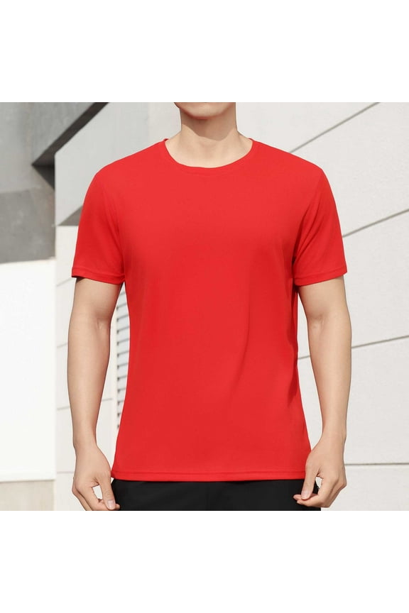 Mens Basic Tees Short Sleeve Solid Color T-shirt Casual Round Neck T Shirt for Men Fitted Stretchy Athletic Gym Running Workout Tops Red XL