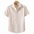 thumbnail image 1 of Jessboyy Mens Big and Tall Linen Button Down Shirts with Pocket Short Sleeve Solid Summer Vacation Tops Business Casual Button up Work Shirt Khaki L, 1 of 2