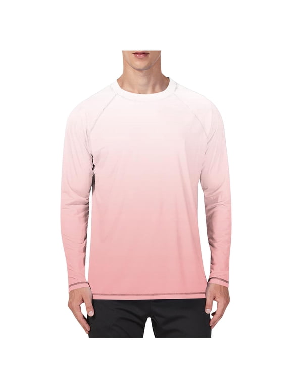 Mens Big and Tall Shirts UPF 50+ Long Sleeve Sun UV Protection Beach Tops Quick Dry Fishing Blouse Pink,S