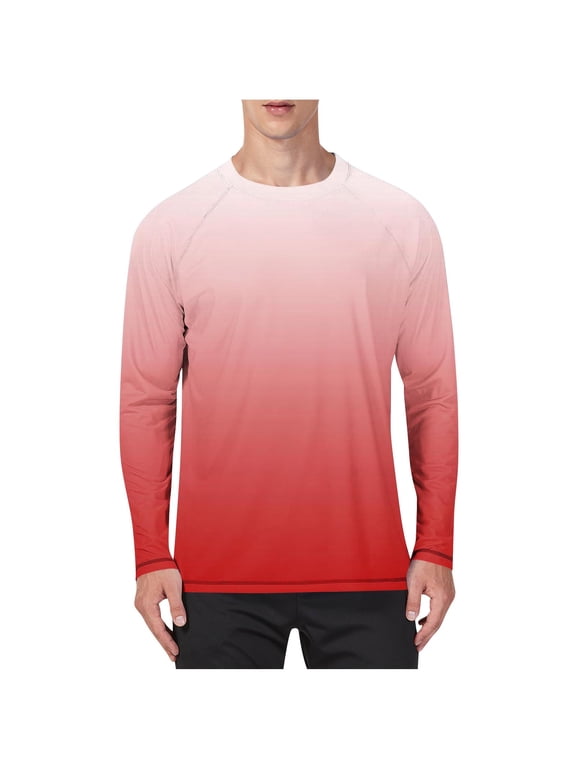 Mens Big and Tall Shirts UPF 50+ Long Sleeve Sun UV Protection Beach Tops Quick Dry Fishing Blouse Watermelon Red,2xL