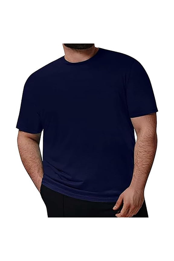 Mens Big and Tall T Shirts Loose Fit Solid Color Short Sleeve Tees Comfy Crewneck Plain Shirts Casual Summer Basic T-shirts Dark Blue,Size XXL