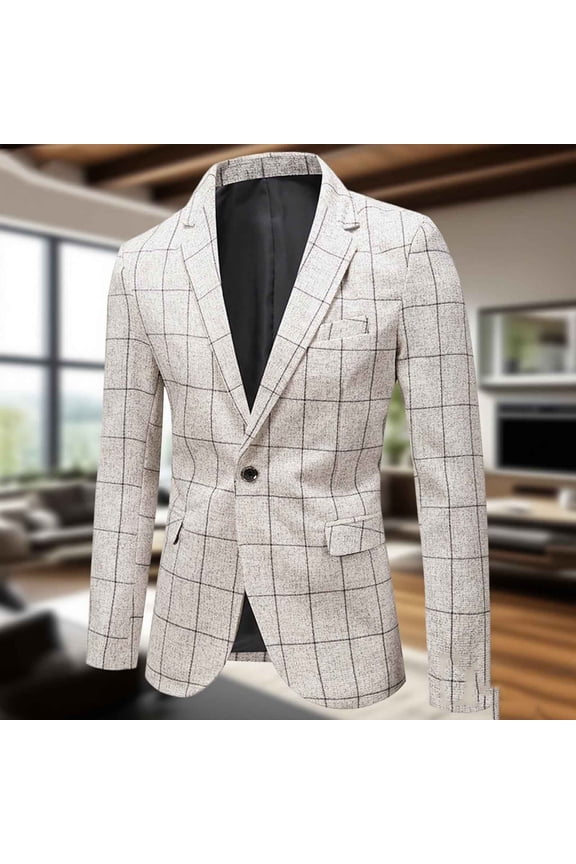 Mens Blazer Business Casual One Button Sport Jacket for Men Slim Fit Striped Long Sleeve Sport Coats Dressy Work Blazers White XL