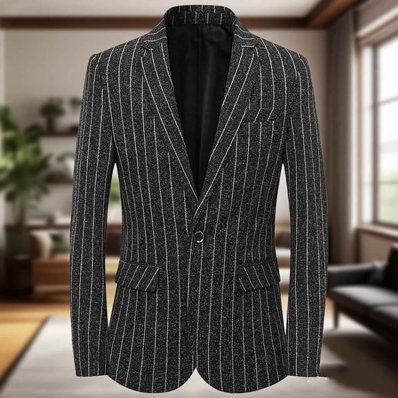 hlysgo Mens Blazer Formal Striped One Button Notch Lapel Sport Jacket Business Casual Blazer Jacket for Men Slim Fit Dress Coat for Wedding Black XXXL