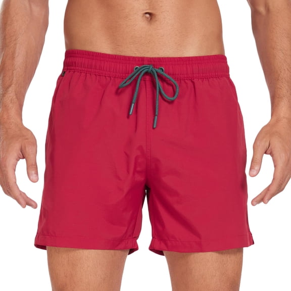 hlysgo Mens Board Shorts no Liner Drawstring Solid Color Swimming Trunks Quick Dry Beach Short with Pockets Summer Swimwear Travel Bathing Suits Red XL