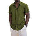 thumbnail image 1 of hlysgo Mens Button up Shirts Summer Linen Short Sleeve Button Down Solid Color Linen Casual Shirts Army Green,Size S, 1 of 8