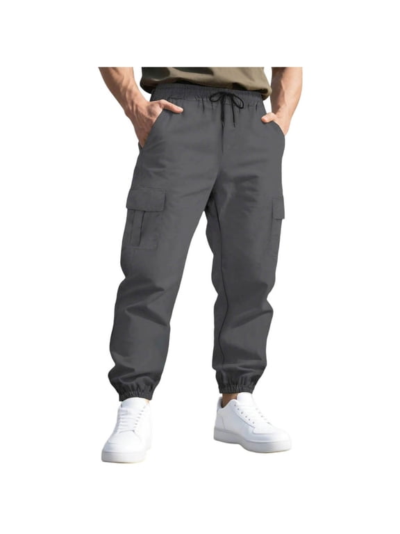 Mens Cargo Joggers Pants Comfort Soft Hiking Pant Pull On Sweatpants with Pockets Dark Gray,M