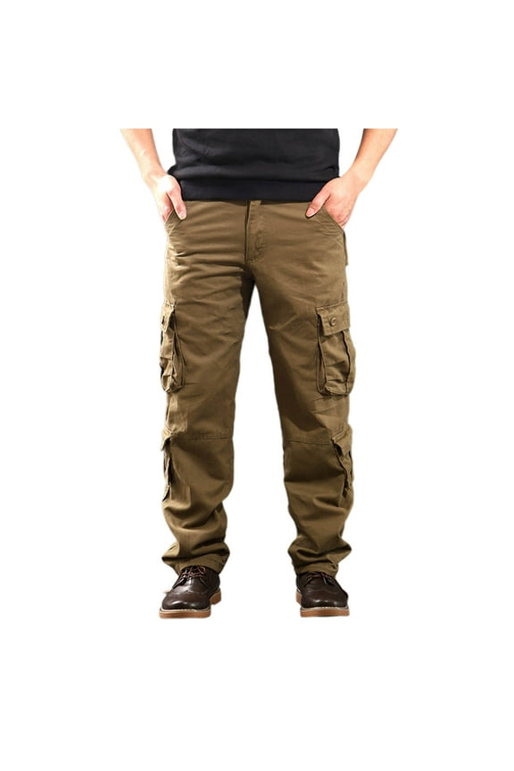 Mens Cargo Pants Elastic Waist Fleece Lined Hiking Outdoors Cargo Sweatpants Waterproof Windproof Work Pant with Pockets Workout Trousers Brown Size 32