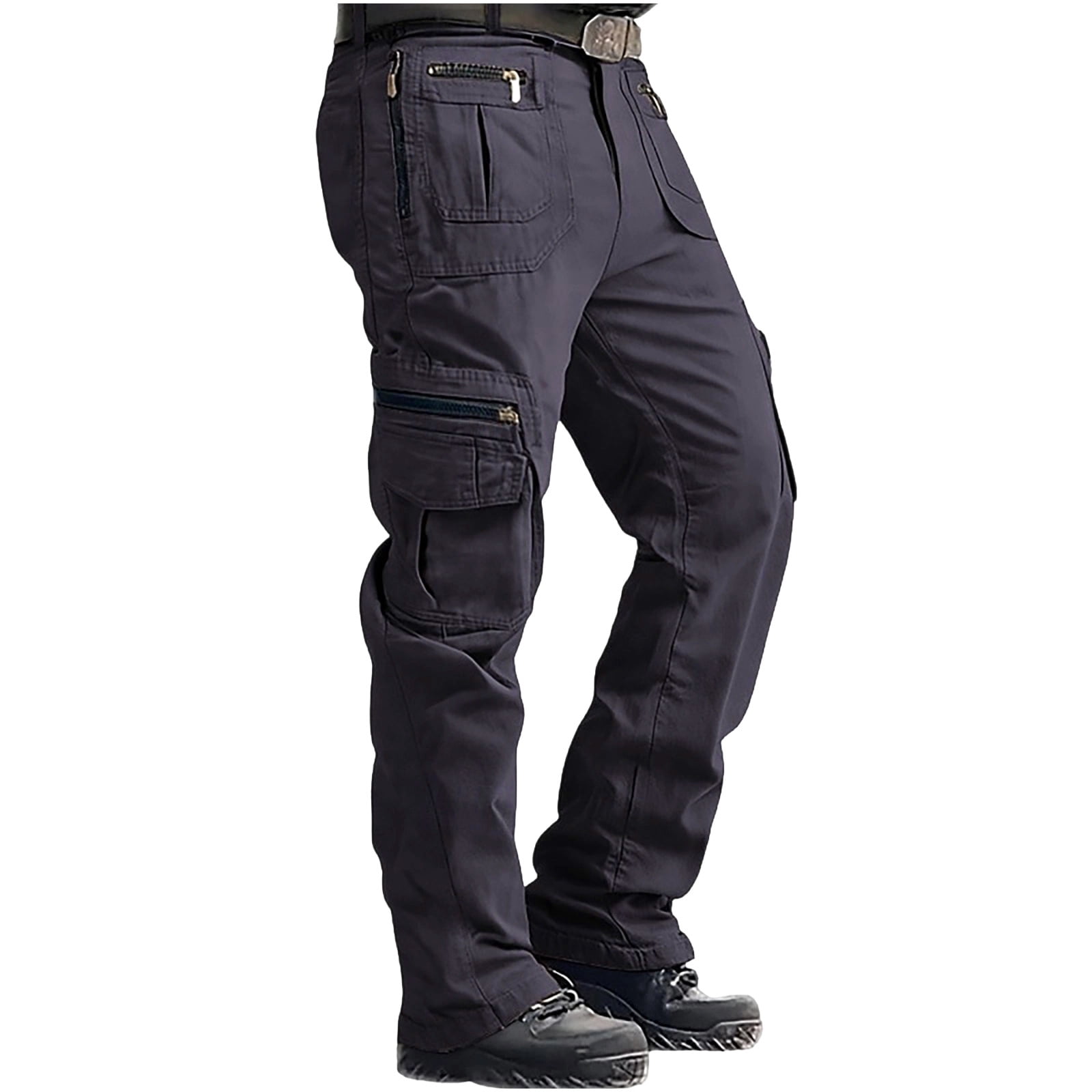 hlysgo Mens Cargo Work Pants Relaxed Fit Solid Color Big Men's Cotton ...