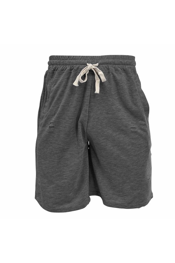 Mens Casual Shorts Drawstring Elastic Waist Ripped Workout Shorts 7" Relaxed Fit Solid Color Gym Sweatshorts with Pockets Dark Gray,Size S