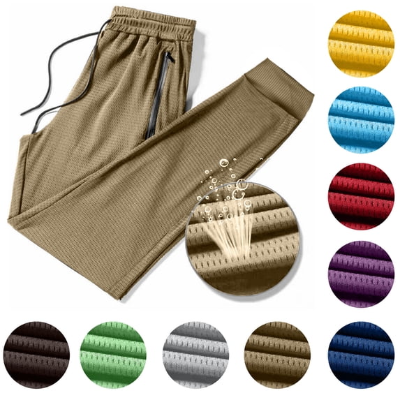 hlysgo Mens Causal Jogger Pants Harem Drawstring Elastic Waist Lightweight Pant Breathable Workout Trousers with Pockets Khaki,XL