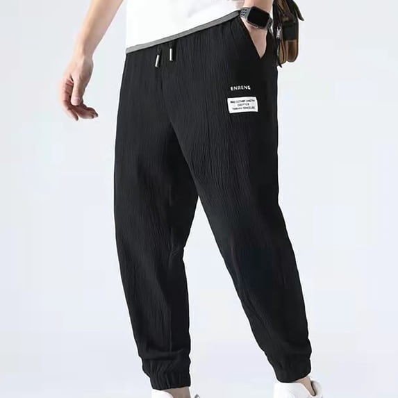 hlysgo Mens Causal Pants Lightweight Breathable Elastic Waist Pant Summer Beach Vacation Trousers with Pockets Black,2xL