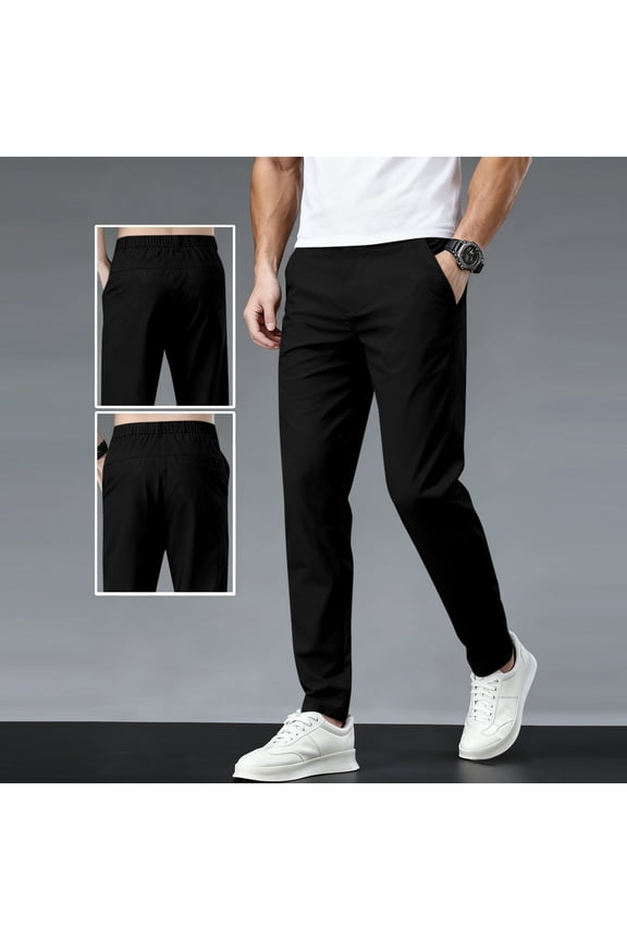 Mens Chino Pants Relaxed Fit Elastic Waist Straight Leg Pants for Men Casual Work Office Dress Pant 2026 Spring Summer Cargo Trouser Black XXXL
