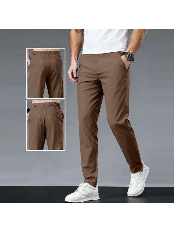 Mens Chino Pants Relaxed Fit Elastic Waist Straight Leg Pants for Men Casual Work Office Dress Pant 2026 Spring Summer Cargo Trouser Brown XL