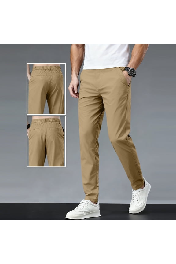 Mens Chino Pants Relaxed Fit Elastic Waist Straight Leg Pants for Men Casual Work Office Dress Pant 2026 Spring Summer Cargo Trouser Khaki XL