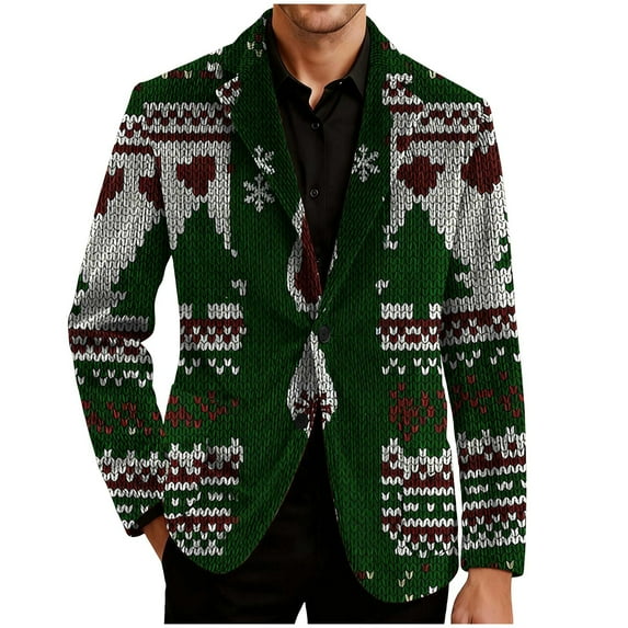hlysgo Mens Christmas Corduroy Blazer Jackets Funny Xmas Tree Print Single Breasted Party Suit Jacket Winter Holiday Vintage Christmas Blazers Green XL