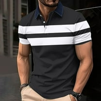 hlysgo Mens Collared Shirts for Golf Trendy Striped Short Sleeve 3 Button up Shirt Business Casual Tops Black XXXXXL