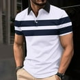 thumbnail image 1 of hlysgo Mens Collared Shirts for Golf Trendy Striped Short Sleeve 3 Button up Shirt Business Casual Tops White L, 1 of 5