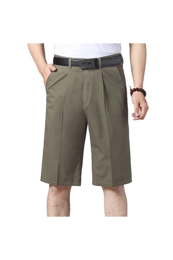 Mens Cool Classic Fit Shorts Expandable Waist Short Regular and Big & Tall Sizes Business Officewear Short with Pockets Army Green,L
