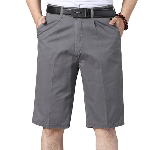 hlysgo Mens Cool Classic Fit Shorts Expandable Waist Short Regular and Big & Tall Sizes Business Officewear Short with Pockets Gray,L
