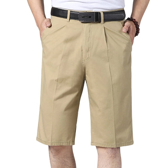 hlysgo Mens Cool Classic Fit Shorts Expandable Waist Short Regular and Big & Tall Sizes Business Officewear Short with Pockets Khaki,S