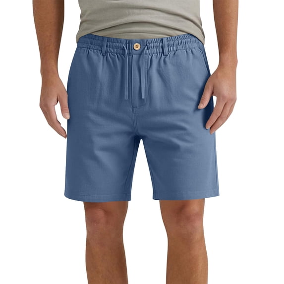 hlysgo Mens Cotton Linen Shorts with Pockets Casual Bermuda Shorts Elastic Waist Drawstring Summer Beach Wear Relaxed Fit Lightweight Shorts Blue,L