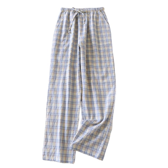 hlysgo Mens Cotton Pajama Pants with Pockets Soft Plaid Lounge Pj Bottoms Lightweight Sleepwear Pjs Bottoms Comfy Sleep Pants Blue,Size M