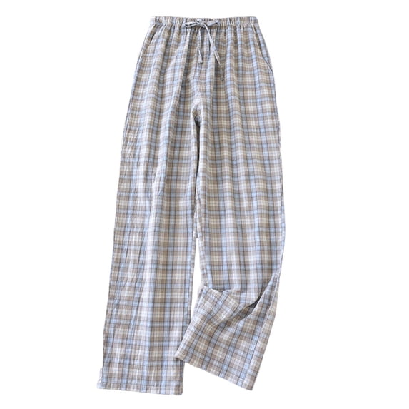 hlysgo Mens Cotton Pajama Pants with Pockets Soft Plaid Lounge Pj Bottoms Lightweight Sleepwear Pjs Bottoms Comfy Sleep Pants Gray,Size M