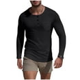 thumbnail image 1 of hlysgo Mens Cotton Shirts Fitted Long Sleeve Button up Henley Shirt Classic Base Layer Casual Solid Color Basic Tees Men's Pullover with Pocket Black S, 1 of 9