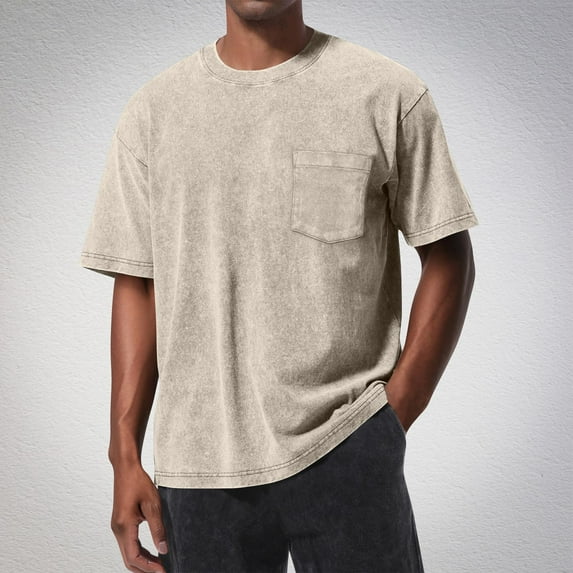 hlysgo Mens Cotton Short Sleeve Tee Shirts Vintage Solid Color T-shirts with Pocket Loose Fit Round Neck T Shirt Athletic Workout Tops Purple XXL