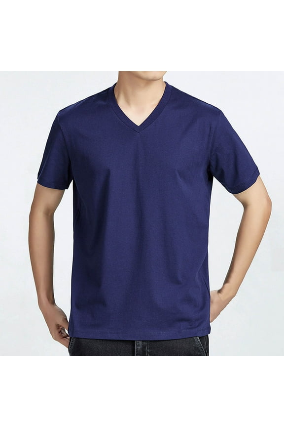 Mens Cotton T Shirts Soft V Neck T Shirt for Men Casual Solid Color Short Sleeve Basic Tee Lightweight Going Out Pullover Tops Navy XXL