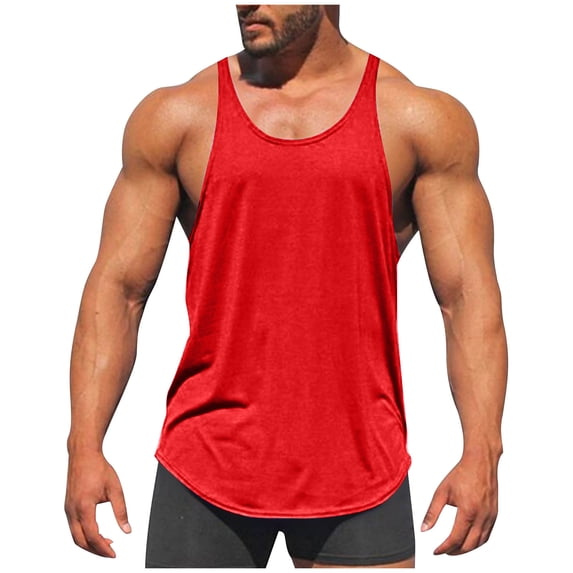 hlysgo Mens Cotton Y Back Tank Tops Stretch Lightweight Stringer Tank Tops Quick Dry Bodybuilding Gym Workout Muscle Sleeveless Shirts Red,Size S