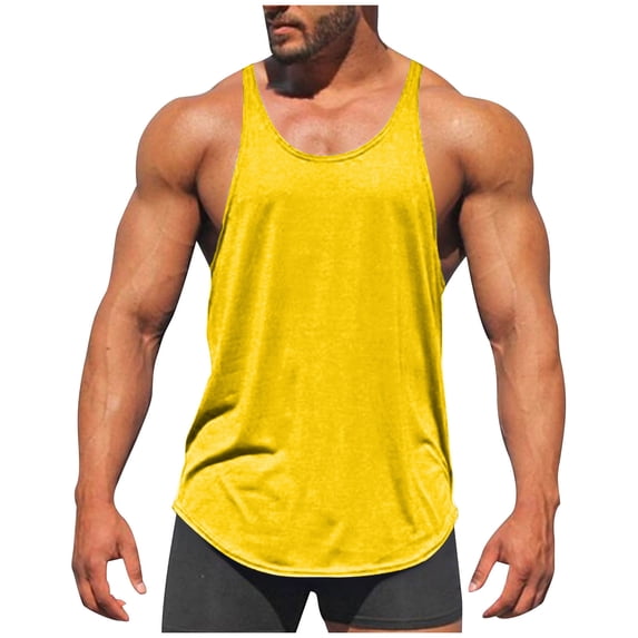 hlysgo Mens Cotton Y Back Tank Tops Stretch Lightweight Stringer Tank Tops Quick Dry Bodybuilding Gym Workout Muscle Sleeveless Shirts Yellow,Size S