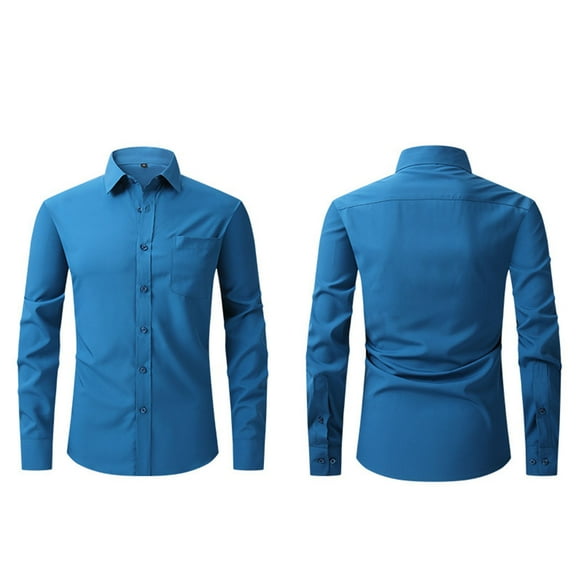 hlysgo Mens Dress Shirts Slim Fit Long Sleeve Button Down Wrinkle Free Formal Shirt Business Casual Wedding Clothes Dressy Solid Color Work Shirts Navy XL