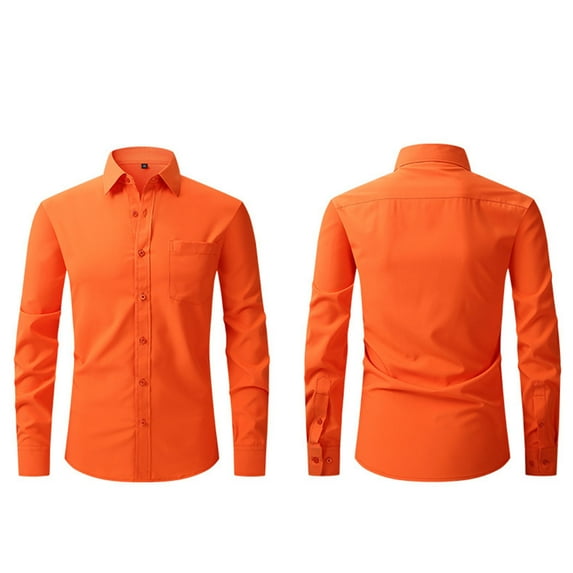hlysgo Mens Dress Shirts Slim Fit Long Sleeve Button Down Wrinkle Free Formal Shirt Business Casual Wedding Clothes Dressy Solid Color Work Shirts Orange L