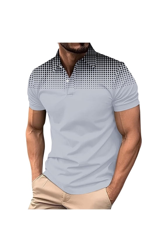 Mens Golf Shirts Short Sleeve,Casual Gradient Button up Shirt Men,Going Out Tops,Summer Breathable Dressy Casual Collared Shirts Gray,XL