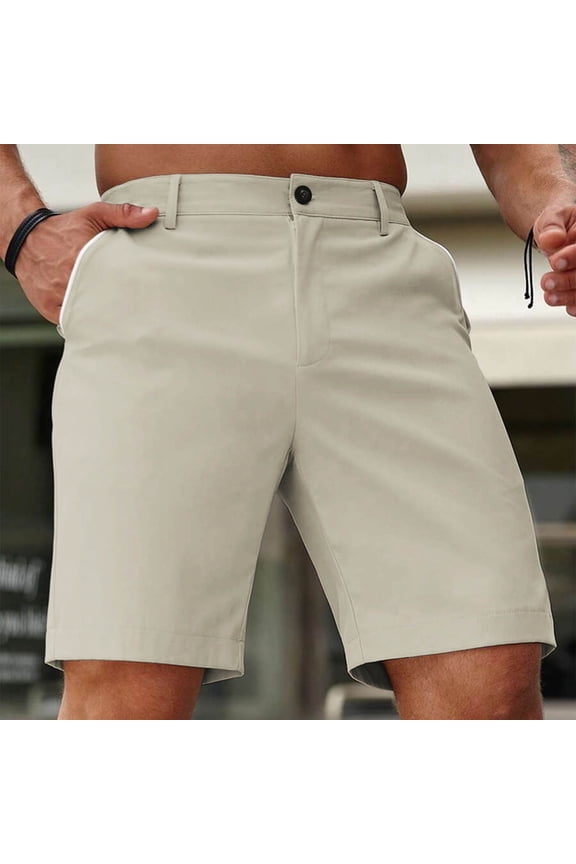 Mens Golf Shorts with Pockets Business Causal Work Office Dress Shorts Elastic Waistband Chino Golf Short 7 Inch Summer Clothes Beige,Size M