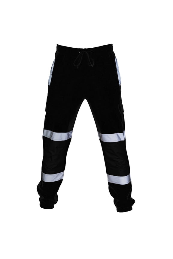 Mens High Visibility Pants Reflective Stripes Drawstring Waist Pant Waterproof Safety Rain Trousers with Pockets Black,M